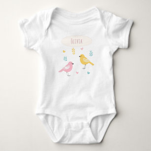 Whimsical Scandi Birds Cute Personalised Baby Bodysuit