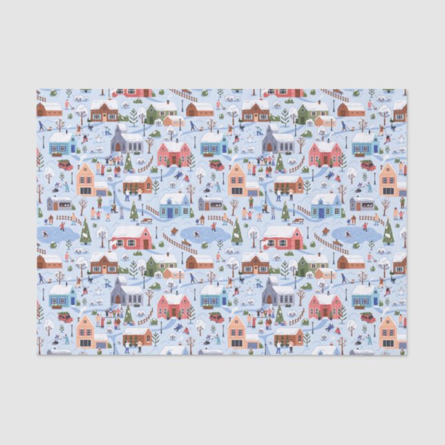 Whimsical Scandi Hygge Christmas Village Pastel  Tissue Paper (Front)