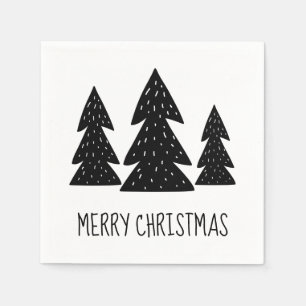 Whimsical Scandi Pine Trees Merry Christmas Napkin
