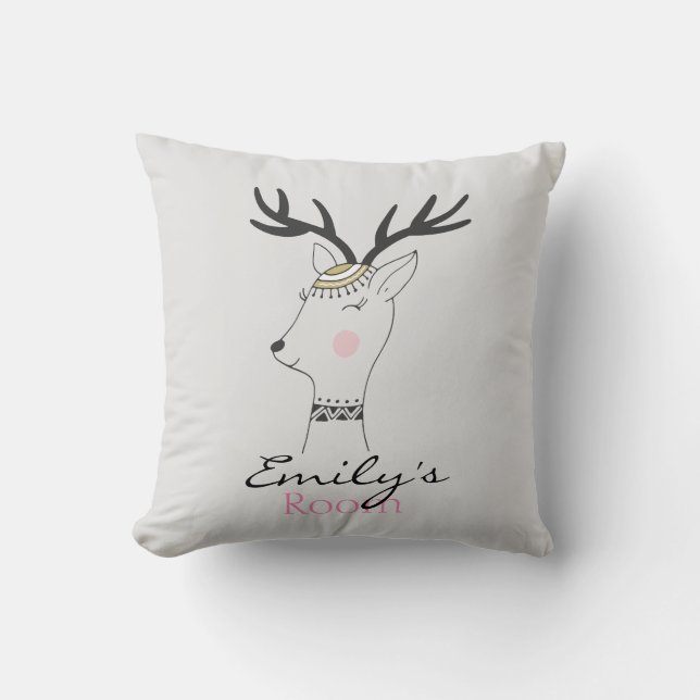 Whimsical Scandinavian Deer Personalised Cushion (Front)