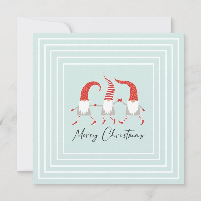 Whimsical Scandinavian Gnomes Merry Christmas Card (Front)
