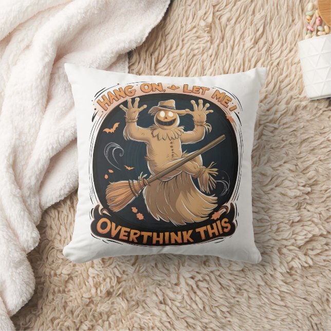 Whimsical scarecrow on a broomstick for Halloween Cushion (Blanket)