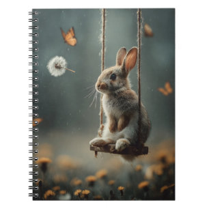 Whimsical Scene of a Cute Baby Bunny on a Swing Notebook