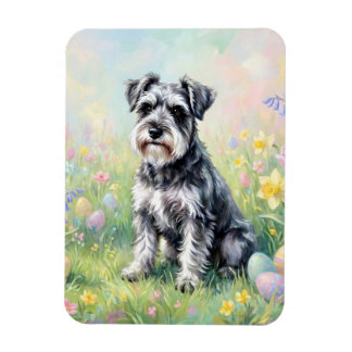 Whimsical Schnauzer with Easter Eggs Flexible Magnet