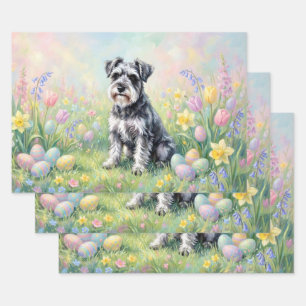 Whimsical Schnauzer with Easter Eggs Wrapping Paper Sheet