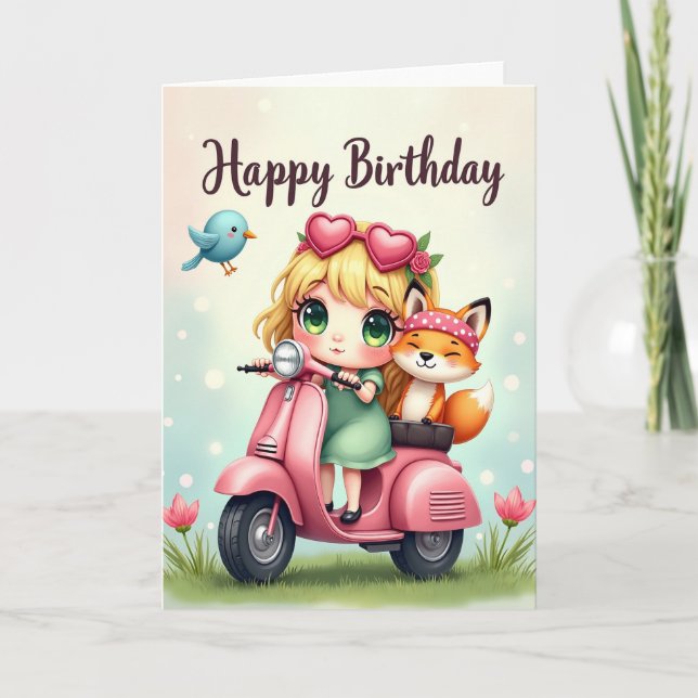 Whimsical Scooter Birthday Card (Front)