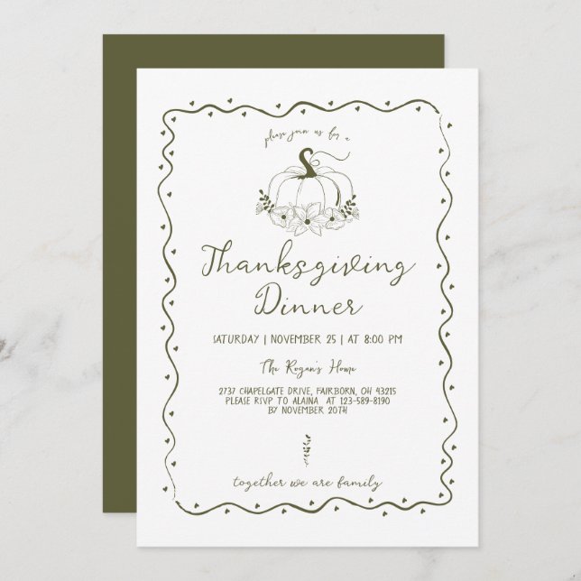 Whimsical Scribble Hand Drawn Pumpkin Thanksgiving Invitation (Front/Back)