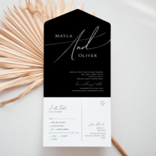 Whimsical Script Black Casual Seal and Send All In One Invitation