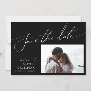Whimsical Script   Black Horizontal Save The Date Magnetic Invitation
