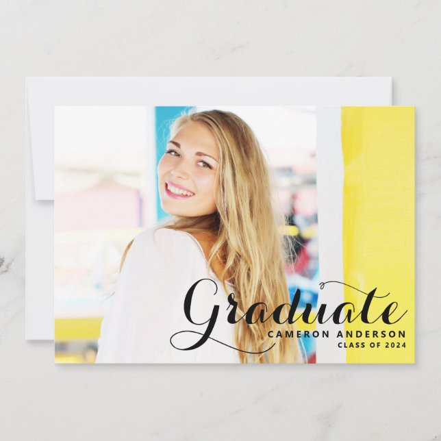 Whimsical Script | Black Photo Graduation Announce Invitation (Front)