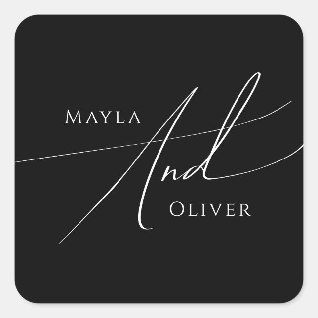 Whimsical Script | Black Wedding Envelope Seals (Front)