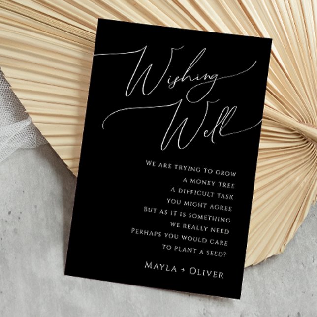 Whimsical Script Black Wedding Wishing Well Enclosure Card (Creator Uploaded)