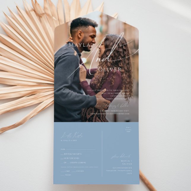 Whimsical Script | Blue Casual Photo Seal and Send All In One Invitation (Creator Uploaded)