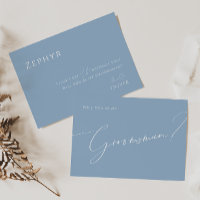 Whimsical Script | Blue Groomsman Proposal Card