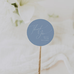 Whimsical Script   Blue Thank You Wedding Favour Classic Round Sticker