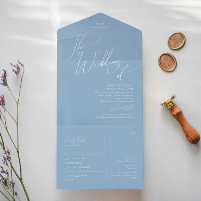 Whimsical Script | Blue Wedding Of Seal and Send  All In One Invitation (Creator Uploaded)
