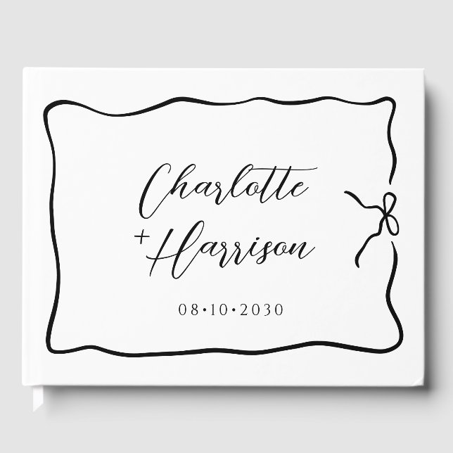 Whimsical Script Bow Ribbon Doodle  Wedding Guest Book (Front)