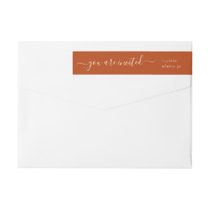 Whimsical Script Burnt Orange Wedding Invitation Wrap Around Label