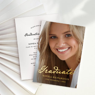 Whimsical Script   Chic Photo Graduation Gold