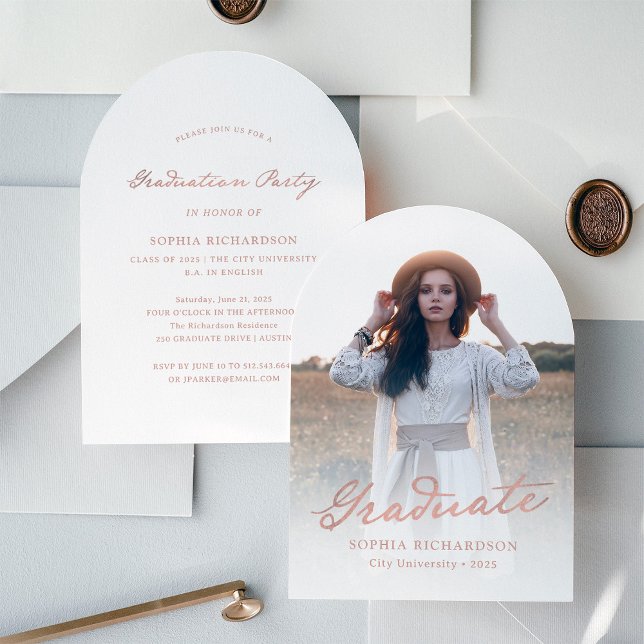 Whimsical Script | Chic Photo Graduation Party Invitation (Creator Uploaded)