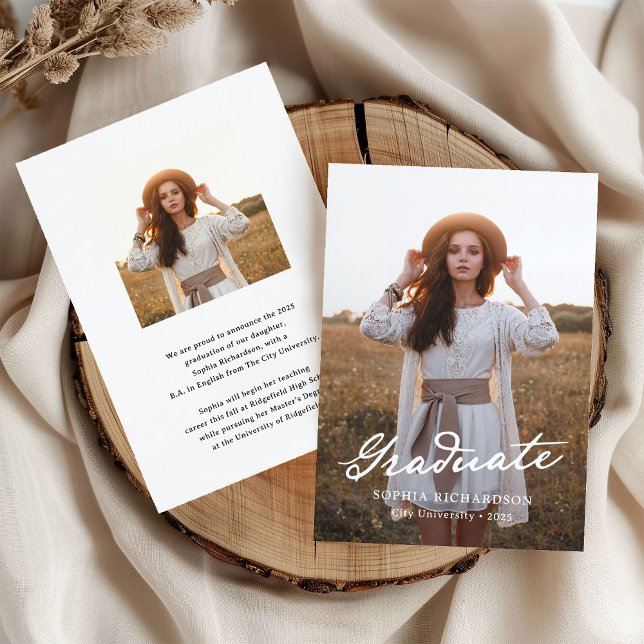 Whimsical Script | Chic Two Photo Graduation Announcement (Creator Uploaded)