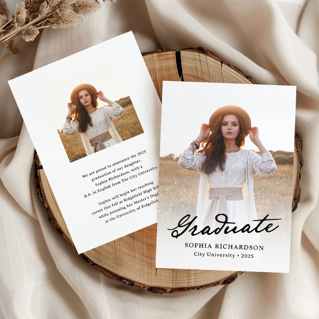 Whimsical Script | Chic Two Photo Graduation Announcement (Creator Uploaded)