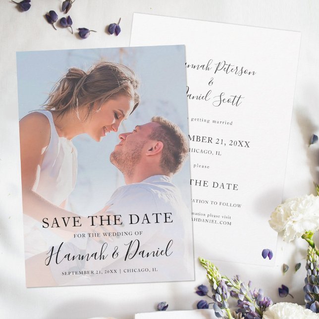 Whimsical Script Custom Photo Save the Date Card (Creator Uploaded)