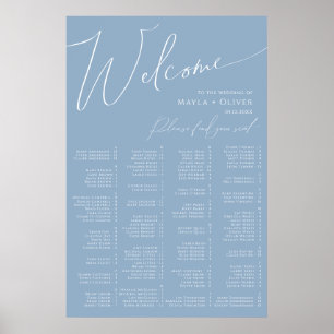 Whimsical Script Dusty Blue Alphabetical Seating Poster