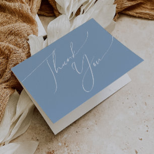 Whimsical Script Dusty Blue Folded Thank You Card