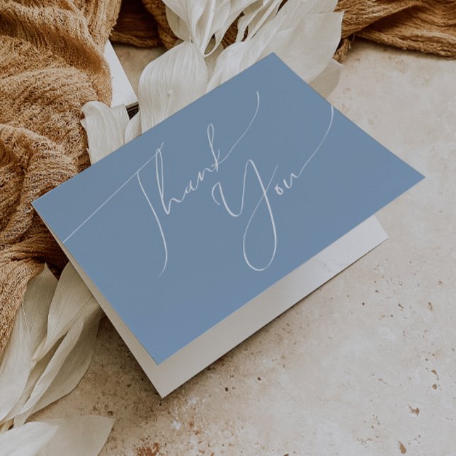 Whimsical Script Dusty Blue Folded Thank You Card (Creator Uploaded)