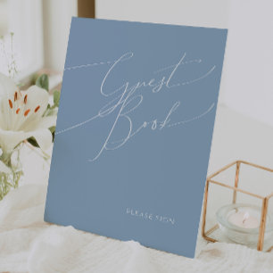 Whimsical Script Dusty Blue Guest Book Pedestal Sign