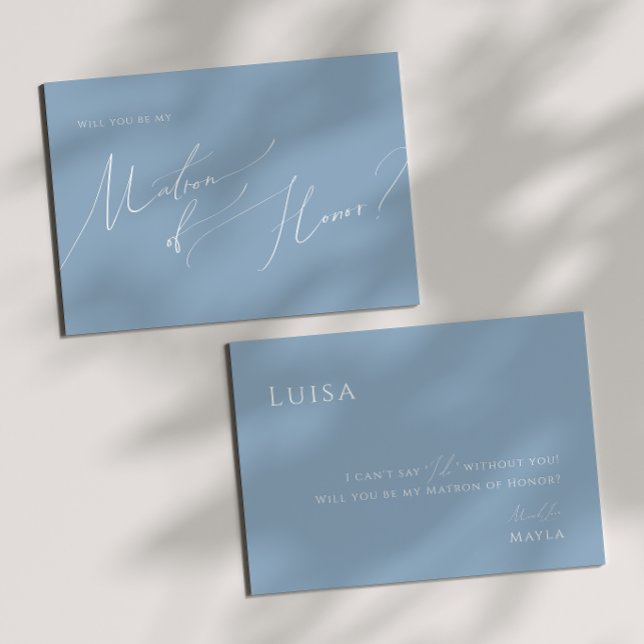 Whimsical Script | Dusty Blue Matron of Honour Car Invitation (Creator Uploaded)