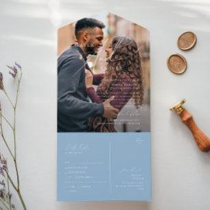 Whimsical Script   Dusty Blue Photo Seal and Send All In One Invitation