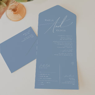Whimsical Script   Dusty Blue Seal and Send All In One Invitation