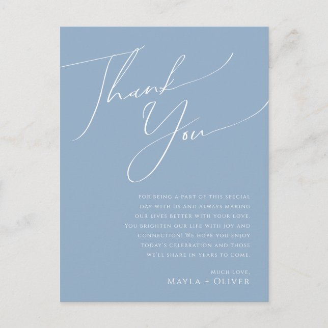 Whimsical Script | Dusty Blue Table Thank You Card (Front)