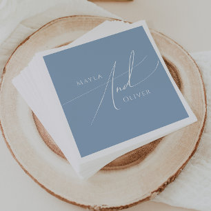 Whimsical Script   Dusty Blue Wedding Napkin