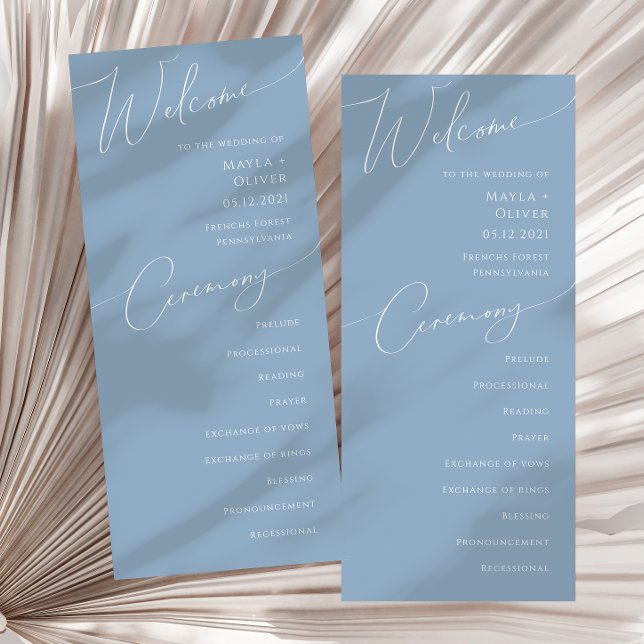 Whimsical Script | Dusty Blue Wedding Program (Creator Uploaded)