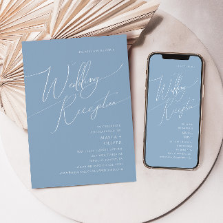 Whimsical Script | Dusty Blue Wedding Reception Invitation