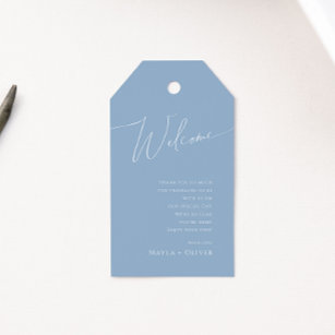 Whimsical Script   Dusty Blue Wedding Welcome Gift Tags