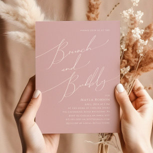 Whimsical Script   Dusty Rose Brunch and Bubbly Invitation
