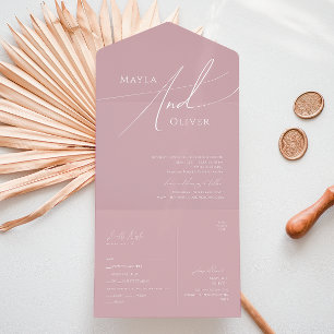 Whimsical Script Dusty Rose Casual Seal and Send All In One Invitation