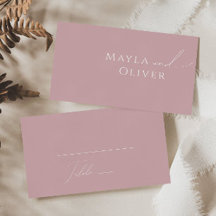 Whimsical Script   Dusty Rose Flat Wedding Place Card