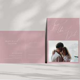Whimsical Script   Dusty Rose Photo Save The Date Invitation Postcard