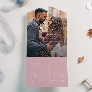 Whimsical Script Dusty Rose Photo Seal and Send All In One Invitation