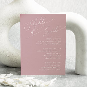 Whimsical Script Dusty Rose Schedule of Events Enclosure Card