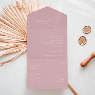 Whimsical Script Dusty Rose Seal and Send All In One Invitation