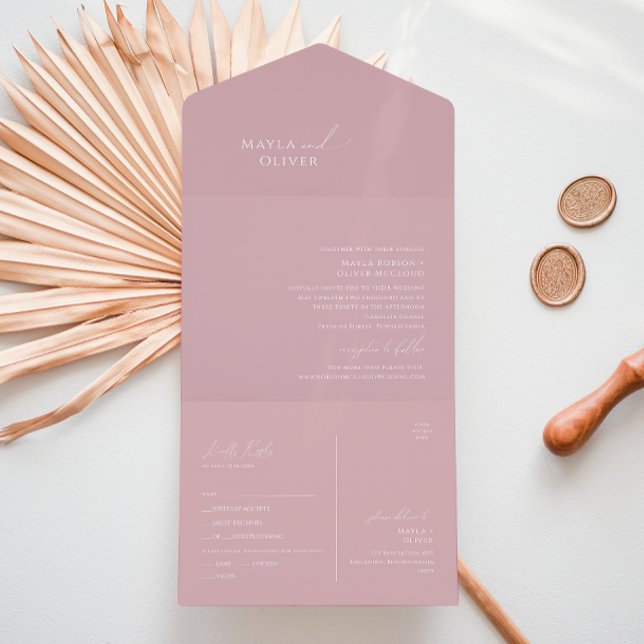 Whimsical Script | Dusty Rose Seal and Send All In One Invitation (Creator Uploaded)