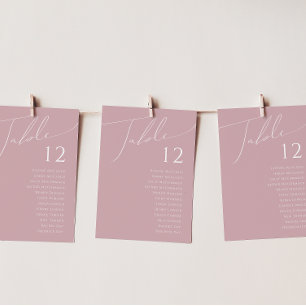 Whimsical Script   Dusty Rose Table Number Chart