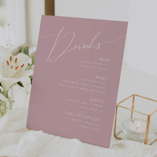 Whimsical Script   Dusty Rose Wedding Drinks Menu Pedestal Sign