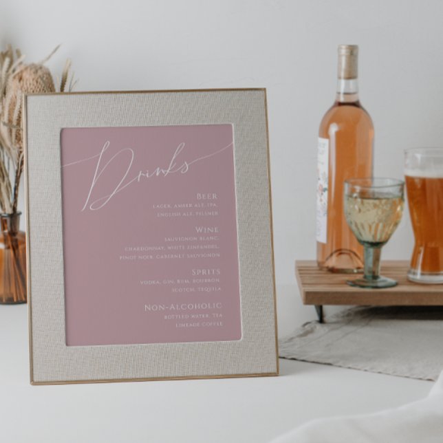 Whimsical Script | Dusty Rose Wedding Drinks Menu Poster (Creator Uploaded)